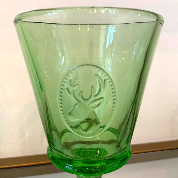 LA ROCHERE Alpine Deer Stag Head Embossed Goblet Wine Glass Set of 6 Green NEW - Picture 13 of 15